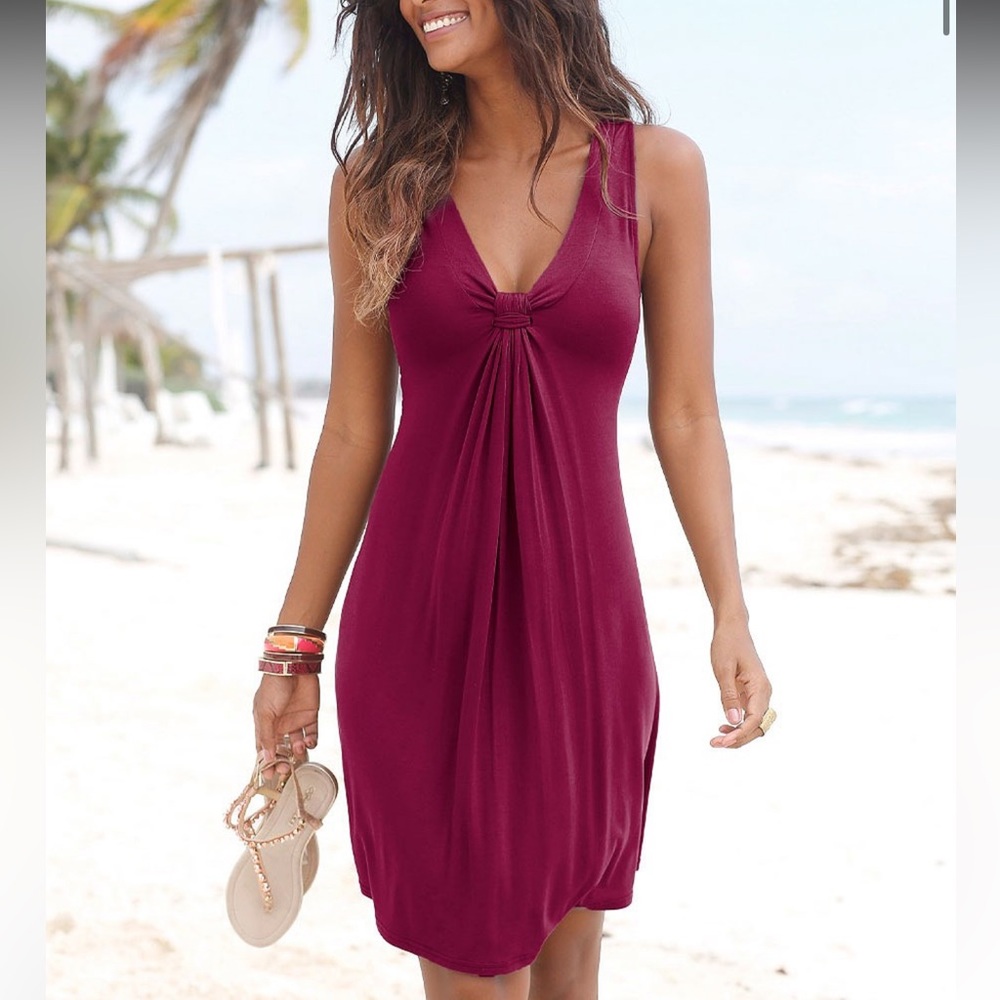 NWT Lascana Knot Front Swing Mini Dress Beach Swim Cover Up Purple Size 6